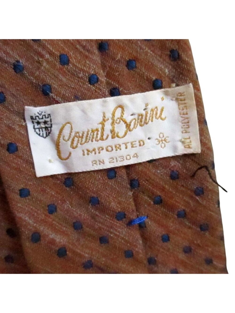 Vintage Necktie Count Barini Brown Blue Polka Dot Tie 100% Polyester 56" 1970's